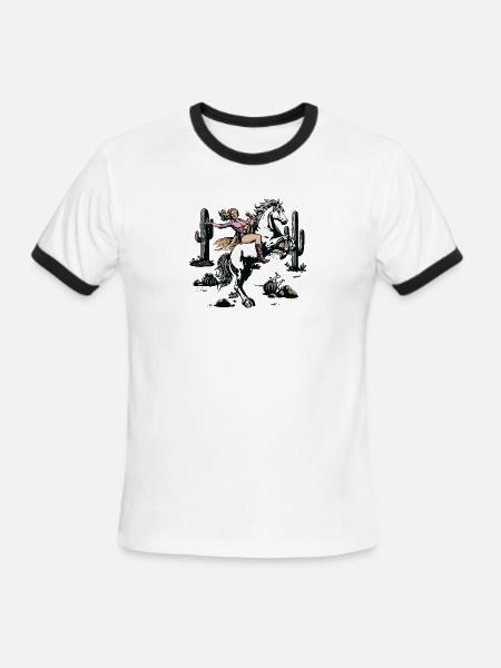 Western Cowgirl à cheval - T-shirt à bandes contrastées pour hommes   - blanc/noir