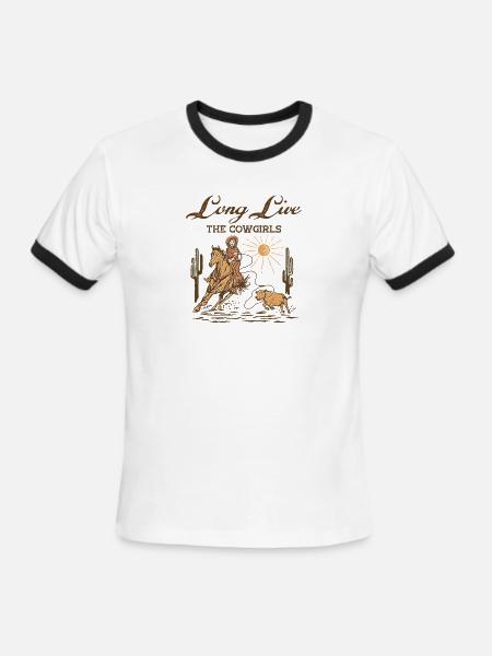Longue vie aux cowgirls Sunset Ride - T-shirt à bandes contrastées pour hommes   - blanc/noir