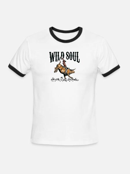 Cow-boy de l’âme sauvage - T-shirt à bandes contrastées pour hommes   - blanc/noir
