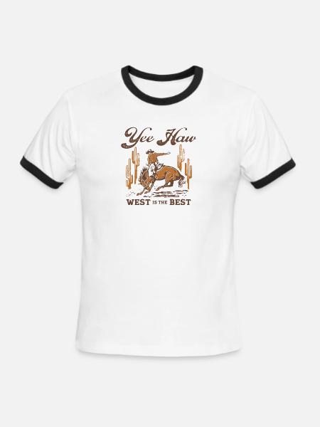 Yee-haw Cowboy - T-shirt à bandes contrastées pour hommes   - blanc/noir