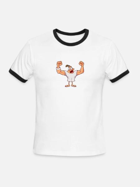 Cartoon Muscle Gainer Illustration - Men's Ringer T-Shirt - white/black