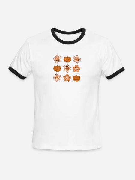 Rustic Pumpkin and Flower Pattern - Men's Ringer T-Shirt - white/black