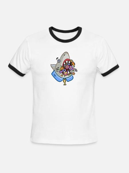Shark Floral Attack - Men's Ringer T-Shirt - white/black