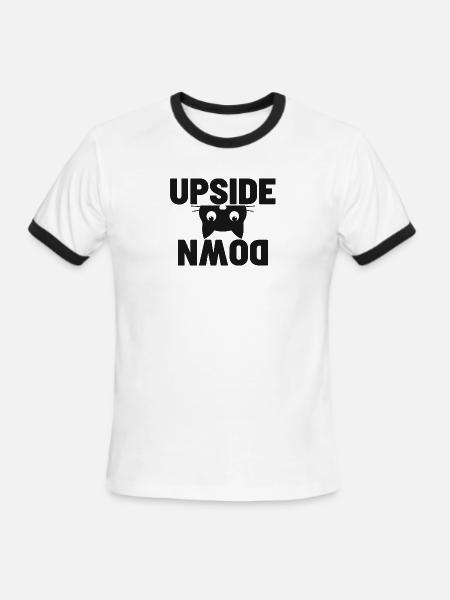 Upside Down cat Face Graphic - Men's Ringer T-Shirt - white/black