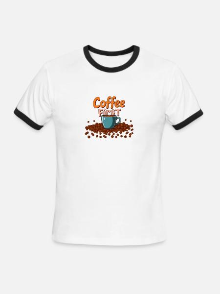 Coffee First Cup Splash - Men's Ringer T-Shirt - white/black