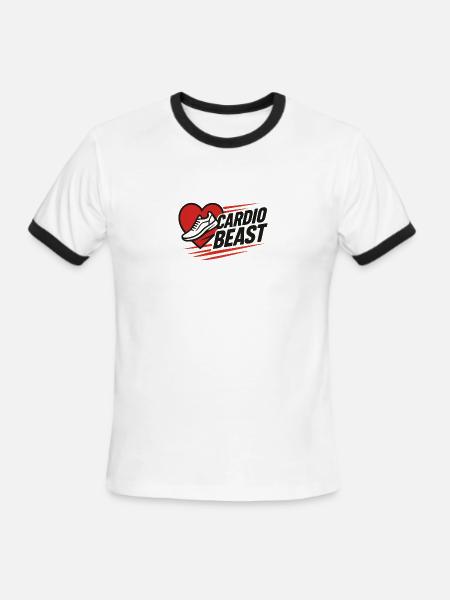 Cardio Beast Heartbeat Run Logo - Men's Ringer T-Shirt - white/black