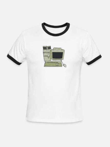 Retro Computer Desk Setup - Men's Ringer T-Shirt - white/black