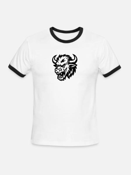 Tribal Bison Head Silhouette - Men's Ringer T-Shirt - white/black