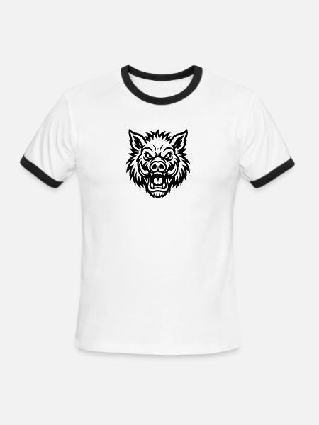 Raging Boar Line Art - Men's Ringer T-Shirt - white/black