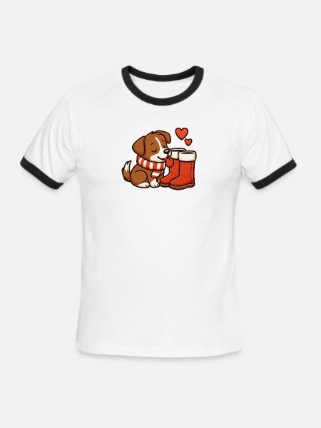 Cozy Puppy Winter Hearts - Men's Ringer T-Shirt - white/black