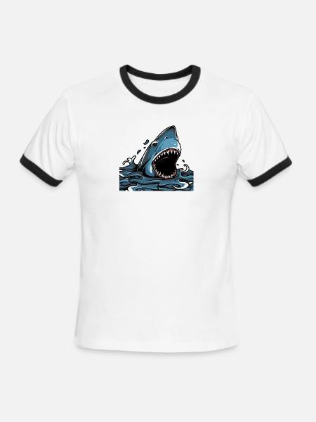 Shark Attack Splash - Men's Ringer T-Shirt - white/black