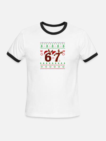 67 Plaid Xmas Reindeer Duo - Men's Ringer T-Shirt - white/black