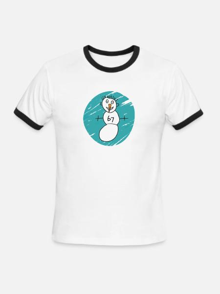 Whimsical Snowman on Cyan Swirl - Men's Ringer T-Shirt - white/black