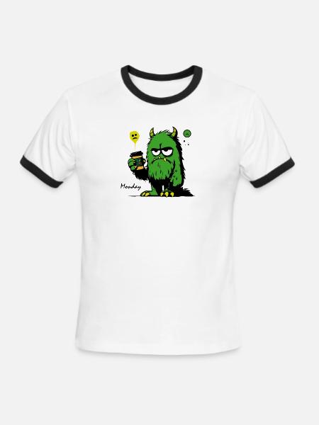 Grumpy Green Monster with Mug - Men's Ringer T-Shirt - white/black