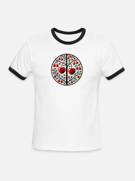 Heart Cherry Tree Folk Circle - Men's Ringer T-Shirt - white/black