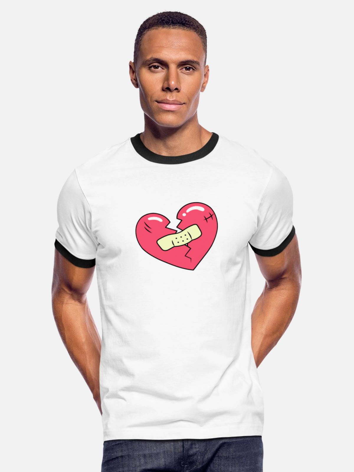 Broken Heart and Patch - Men's Ringer T-Shirt - white/black - Front - Jackson (183cm)