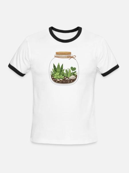 Glass Terrarium Garden Scene - Men's Ringer T-Shirt - white/black