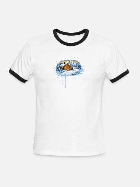 Winter Mountain Cabin in the Snow – Alpine Winter  - Men's Ringer T-Shirt - white/black
