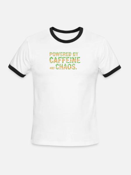Powered by Caffeine and Chaos Zebra Print Chaotic  - Men's Ringer T-Shirt - white/black
