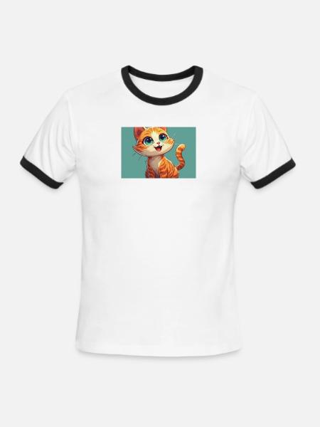Happy Orange Tabby Kitten - Men's Ringer T-Shirt - white/black