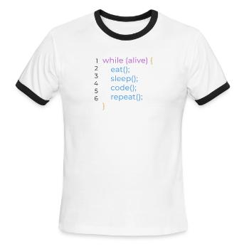Code Loop Tee: Eat Sleep Code Repeat - Men's Ringer T-Shirt - white/black - Front - Jackson (183cm)