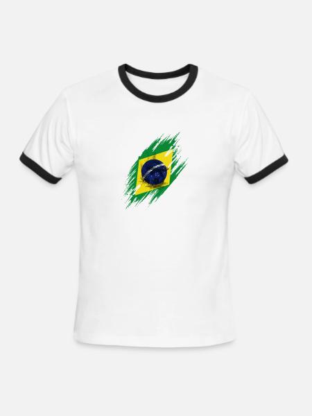 Brazil Flag Brush Soccer Art - Men's Ringer T-Shirt - white/black