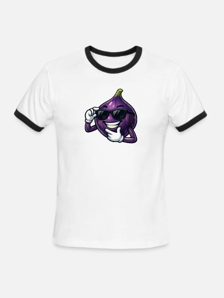 Cool fig cartoon comic fruit summer design - Men's Ringer T-Shirt - white/black