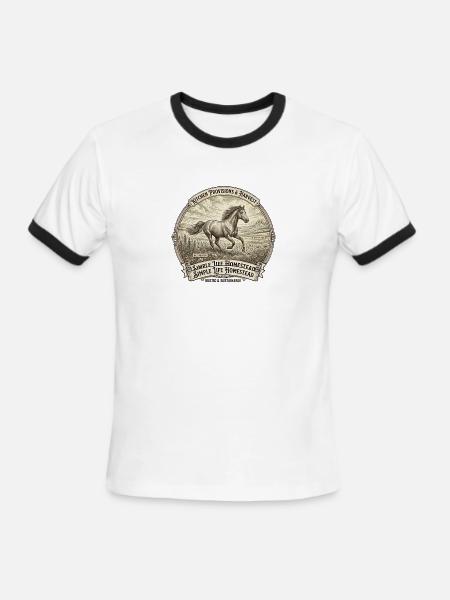 Rustic Horse Homestead Emblem - Men's Ringer T-Shirt - white/black