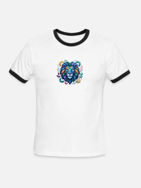 Vivid Circuit Lion Tech Art - Men's Ringer T-Shirt - white/black