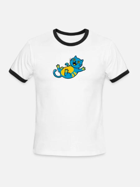 Blue Cat Playful Belly Art - Men's Ringer T-Shirt - white/black