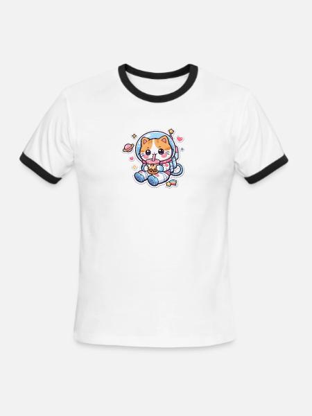 Cosmic Kitty Bubble Tea - Men's Ringer T-Shirt - white/black