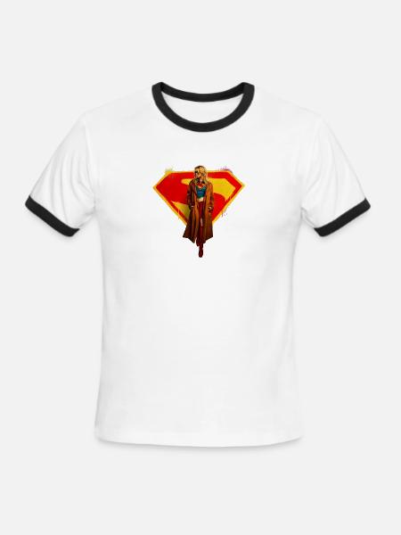 Supergirl Movie Kara In Front Of Supergirl Emblem - Men's Ringer T-Shirt - white/black