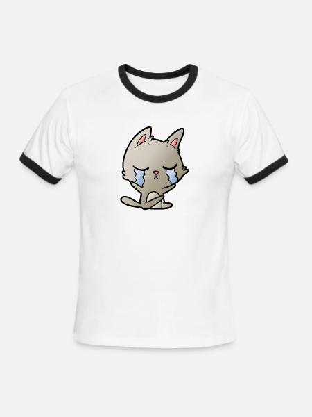 Crying Cartoon Cat - Men's Ringer T-Shirt - white/black