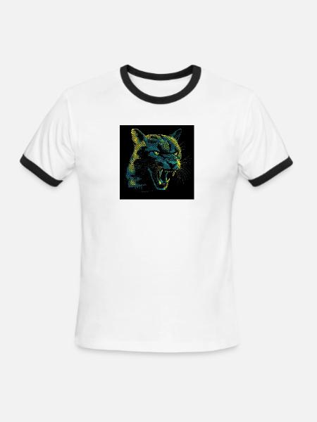 Neon Halftone Cat Roar - Men's Ringer T-Shirt - white/black