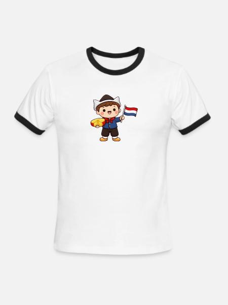 Dutch with flag of the Netherlands kawaii - Men's Ringer T-Shirt - white/black
