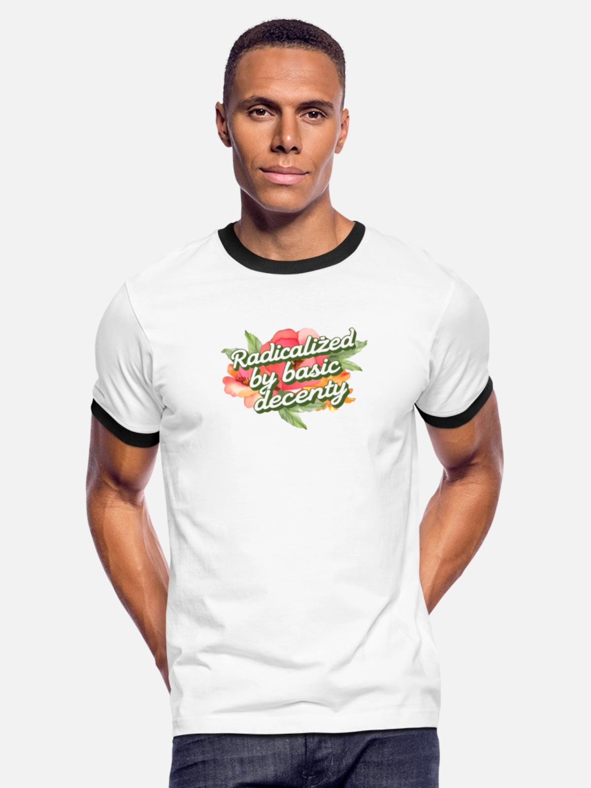 Radicalized by Basic Decency - Men's Ringer T-Shirt - white/black - Front - Jackson (183cm)