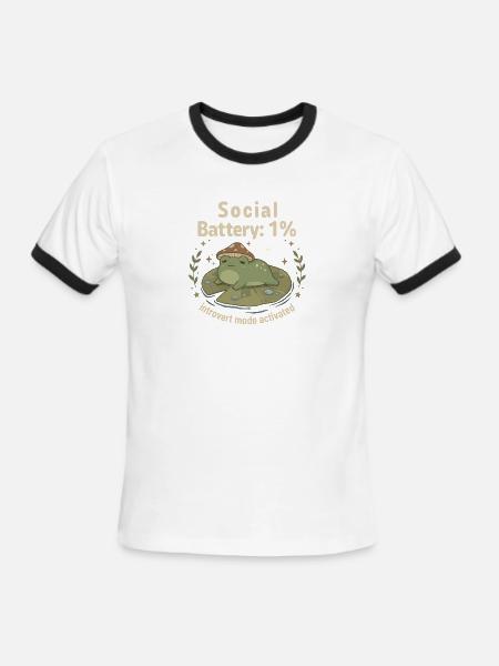 Social Battery 1% Introvert Frog Cute Aesthetic  - Men's Ringer T-Shirt - white/black
