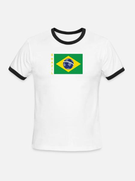 Brazil Soccer Flag - Men's Ringer T-Shirt - white/black