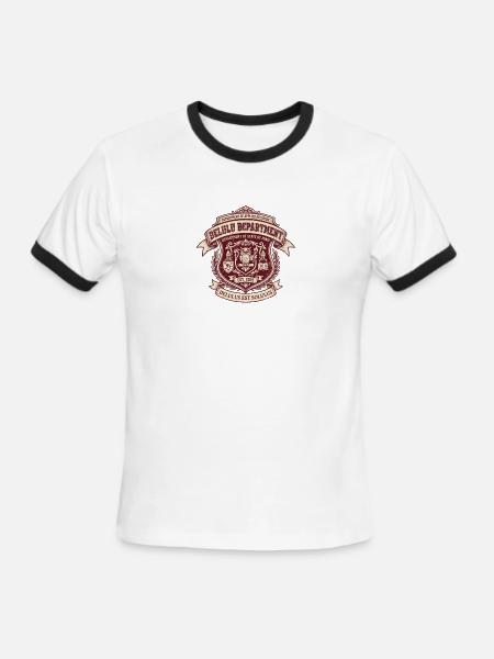 Delulu Department Crest - Men's Ringer T-Shirt - white/black