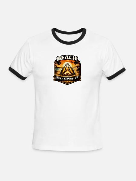 Beach Bonfire Beer Emblem - Men's Ringer T-Shirt - white/black