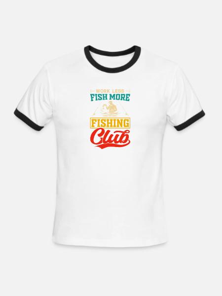Poisson Plus Travail Moins Club de pêche - T-shirt à bandes contrastées pour hommes   - blanc/noir
