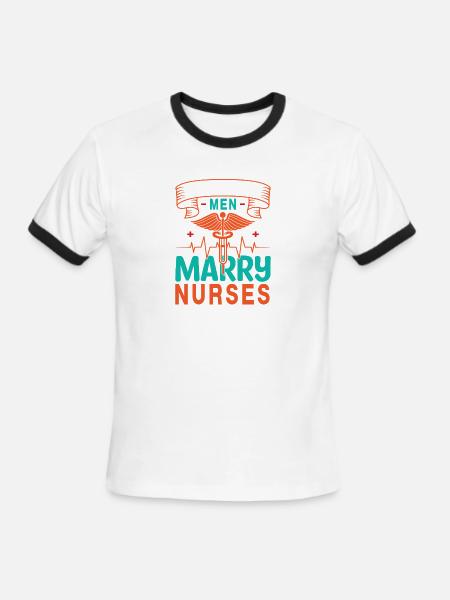 Les vrais hommes épousent des infirmières - T-shirt à bandes contrastées pour hommes   - blanc/noir