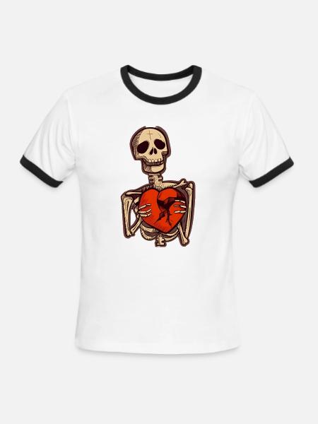Sad Skeleton Holding Broken Heart - Men's Ringer T-Shirt - white/black