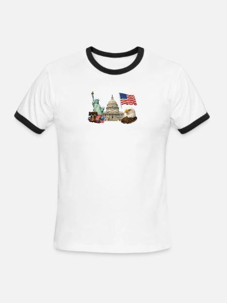 Patriotic Eagle & Landmarks Collage - Men's Ringer T-Shirt - white/black