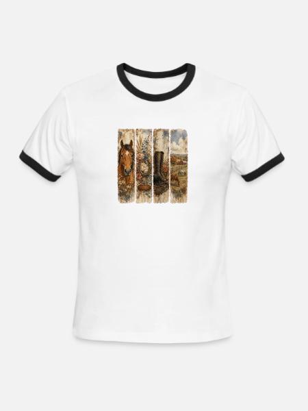 Rustic Western Florals Quartet - Men's Ringer T-Shirt - white/black