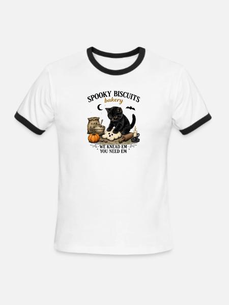 Cat Spooky Biscuits Bakery Cat Black Halloween - Men's Ringer T-Shirt - white/black