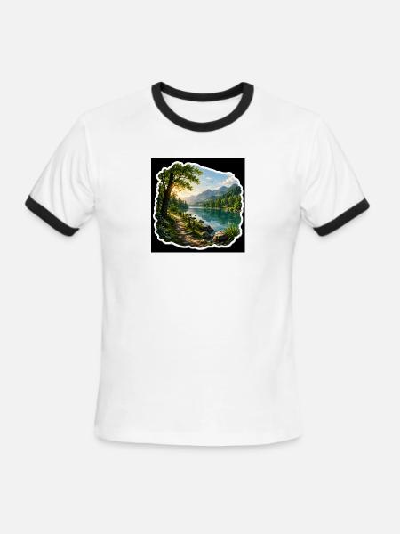 Lakeside Trail in Alpine Sun - Men's Ringer T-Shirt - white/black