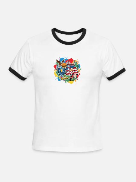 USA Icon Pop Art Mosaic - Men's Ringer T-Shirt - white/black