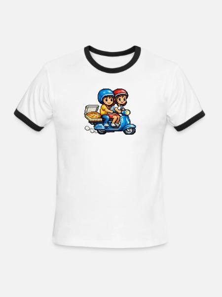 Boy and Girl on Vespa with Pizza! - Men's Ringer T-Shirt - white/black