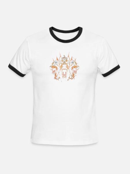 Triple-Headed Fiery Doberman - Men's Ringer T-Shirt - white/black